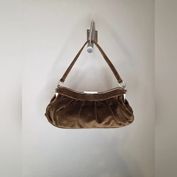 Antonio Melani Brown Velvet Pleated Frame Shoulder Bag - Picture 10 of 12